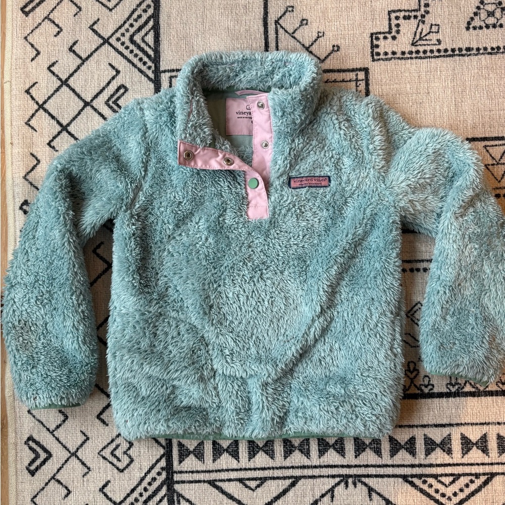 Vineyard Vines Kids Teddy Pullover - Teal and Pink size 6